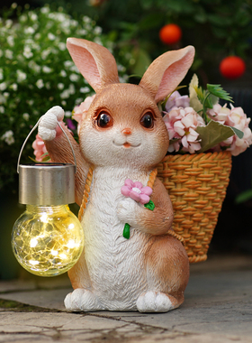可爱兔子花盆太阳能布景观灯花园户外庭院幼儿园装饰摆件多肉盆栽
