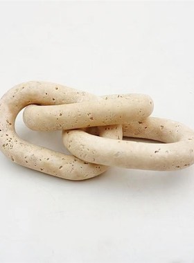 大号33x10cm诧寂风黄洞石大理石链条客厅书房玄关酒店摆件软装