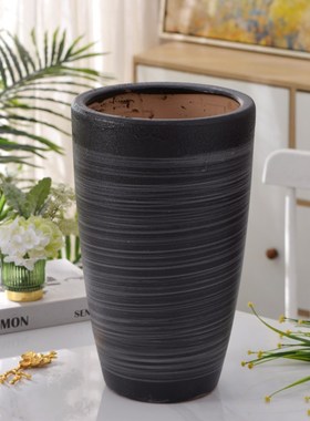 特大号陶瓷大码简约超大r黑色花钵家用庭院落地花盆栽树种花缸加