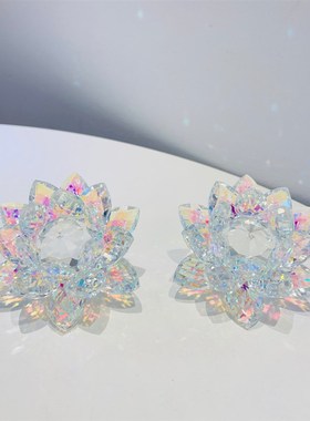 炒闪耀的水晶莲花摆件炫彩多色摆件小烛台家居装饰品