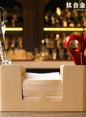 酒吧吧台调酒金属黑色r纸巾盒吸管盒搅拌棒盒多功能收纳装饰盒