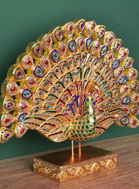 孔雀开屏玄关摆件轻奢欧式客厅电视柜创意家居新房装饰工艺品礼品