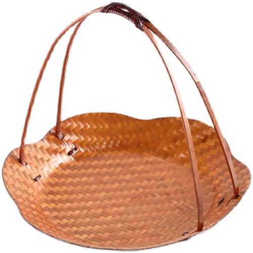 竹制手提点心篮手工编织果盘茶点盘展示架L提篮酒店糕点篮零食果