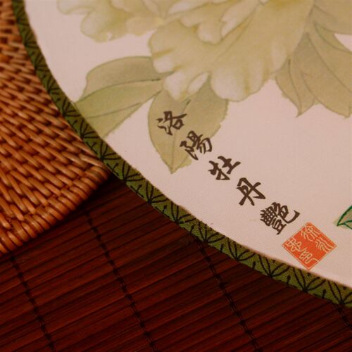 古典美人扇戏曲扇清宫扇双面加厚28公分cm圆扇子美女W牡丹花鸟团