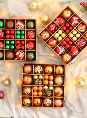 圣诞装饰球挂件圣诞球p红色彩绘球玫瑰金圣诞节圣诞树装饰彩色挂