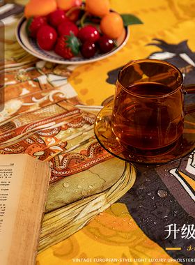 欧式轻奢马橙色短毛绒桌布防水防烫雪尼尔长方形台布茶几圆桌盖布