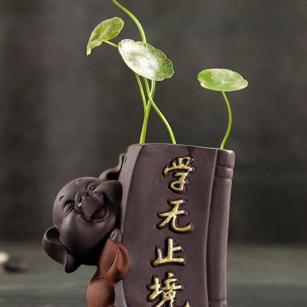 创意花瓶文艺水培花器绿萝铜钱草紫砂茶宠猪陶瓷花盆饰品桌面摆件