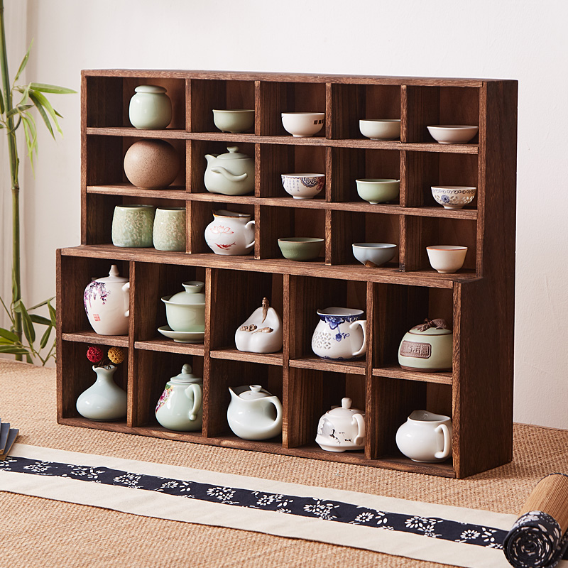 桌面实木收纳盒置物架博古架茶具茶棚茶杯收纳架多宝阁Y茶壶展示
