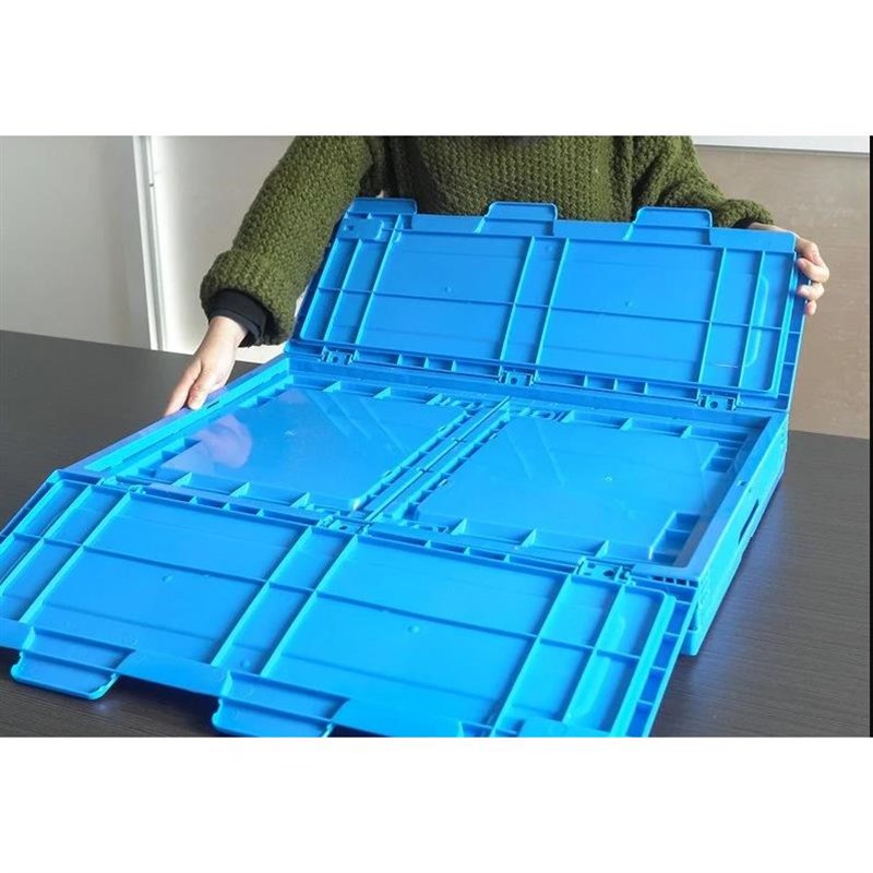 可折叠塑料周转箱600*400*220G物流箱超市塑料箱可带盖收纳箱