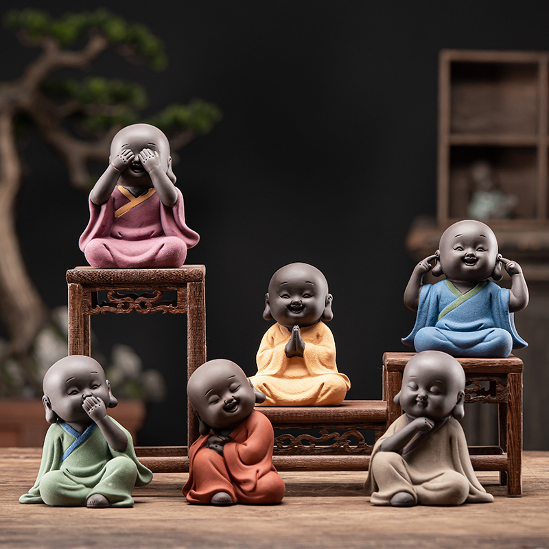 禅意紫砂三不小和尚不看不听不说创意茶宠摆件精品可养Z家居装饰