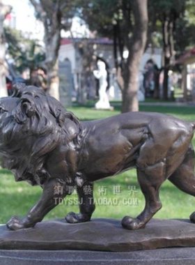 铜雕塑工艺品觅食雄狮草原狮子动物雕塑摆件家居装饰商务礼品