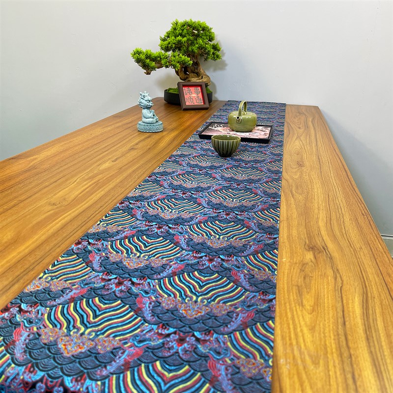 新中式茶台云h锦桌布桌旗中国风禅意茶席云锦缎双面布艺茶桌垫