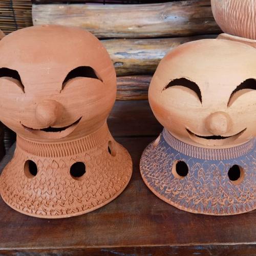 粗陶笑脸吊饰庭院庄园景观摆件空气凤梨植物定植装饰