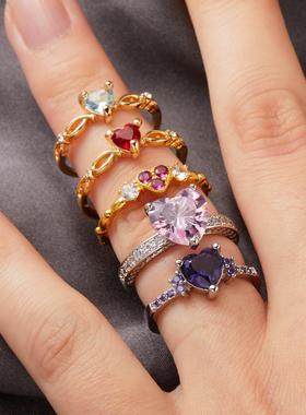 Exquisite Inlaid Love Zircon Rings For Women Red Pink Purple