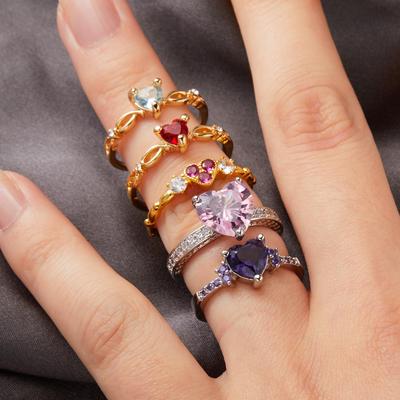 Exquisite Inlaid Love Zircon Rings For Women Red Pink Purple