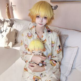 鬼灭之刃我妻善逸春秋季睡衣女长袖长裤二次元私宅睡柱家居服