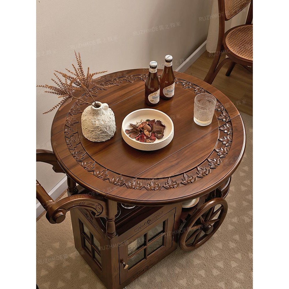 中古孤品餐车手推全实木家用双层储物推车柜子移动美式客厅茶几