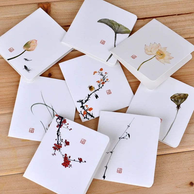 5pcs/pack Creative Classical Chinese Greeting Card White Mes
