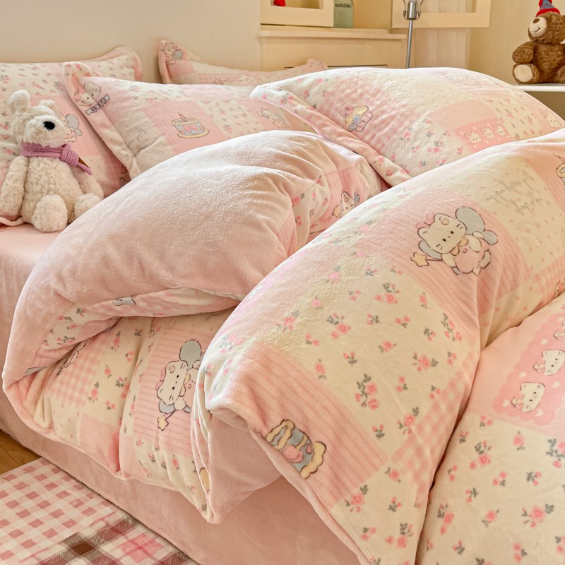 A类牛奶绒四件套秋冬季加厚加绒床单被套学生宿舍单人床上三件套