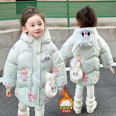 女童棉衣冬季加绒加厚外套新款女宝儿童洋气棉袄可爱卡通超厚棉服