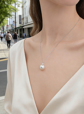 极强光澳白戴妃单颗吊坠维纳斯925银珍珠项链女王妃多巴胺锁骨链