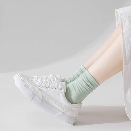 夏季薄款透气吸汗精梳棉女袜日系卷边无骨堆堆袜糖果色中筒月子袜