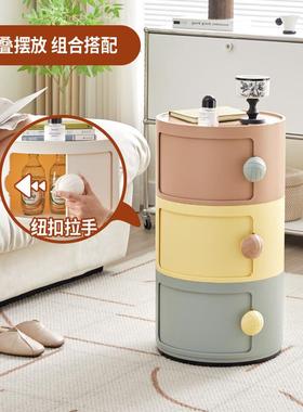 北欧创意圆形床头柜多层置物架卧室小型纽扣化妆收纳柜子轻奢