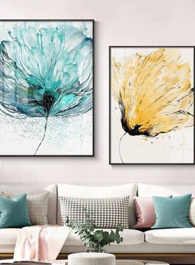 玄关北欧客厅装饰画现代简约小清新餐厅壁画水彩花卉入户过道挂画