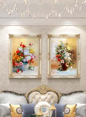 欧式花卉大油画双联简欧客厅沙发背景装饰画餐厅别墅挂画玄关壁画