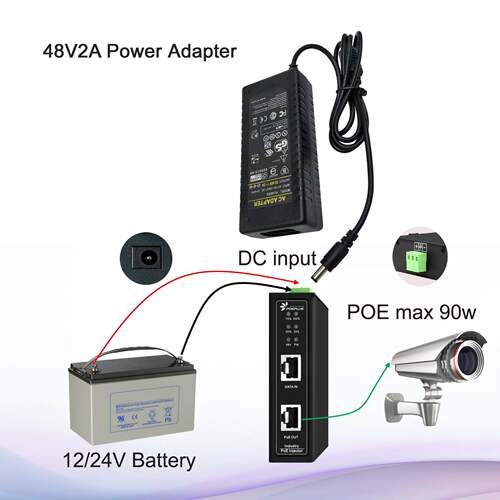 升压90W千兆工业级POE注入器48VDC5525和12-57V端子双电源输入