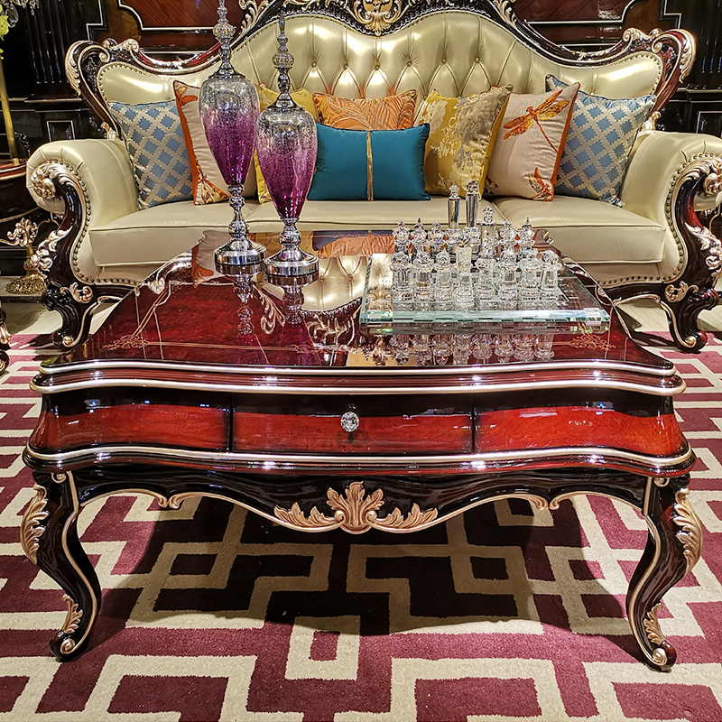 欧式实木茶几别墅套房奢华雕花客厅长方茶桌储物几家具钢琴烤漆