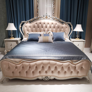 法式 宫廷别墅奢华雕花婚床主卧实木床家具 双人床真皮床1.8米欧式
