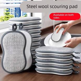 日本钢丝洗碗布双面用钢丝球不易沾油海绵擦厨房专用抹布刷碗神器