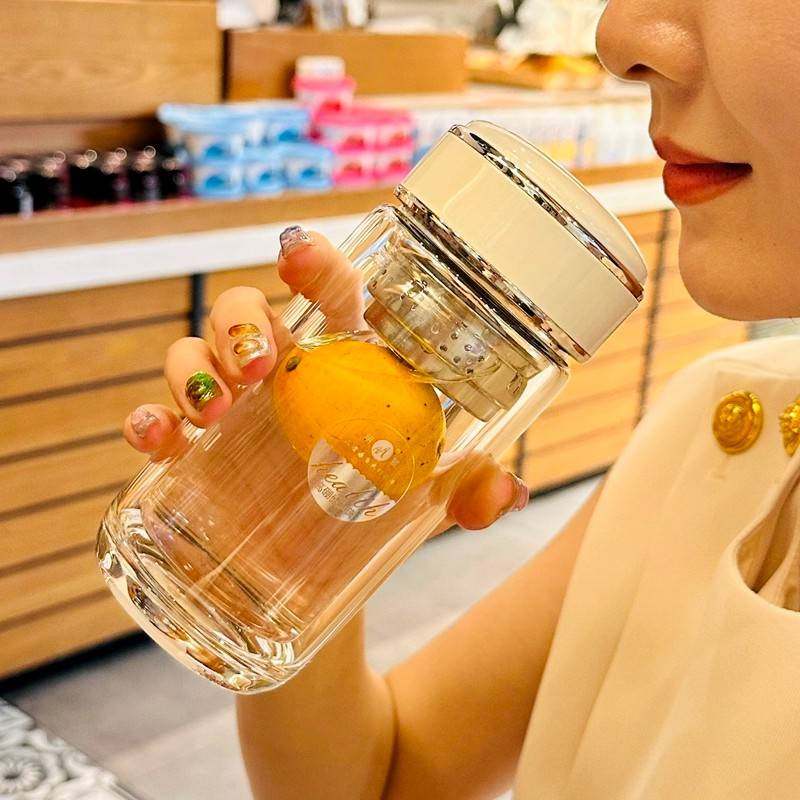 高颜值女士双层玻璃杯子耐高温高硼硅水杯茶水分离泡茶杯迷你小巧,餐饮具,玻璃杯,淘宝优惠券,粉丝福利购,淘宝优惠卷