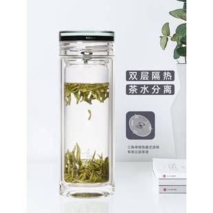 启明缘高端商务玻璃杯男女士通用双层耐热便携水杯加厚隔热泡茶杯