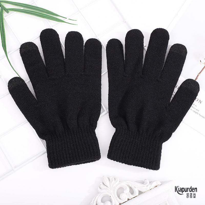 【官方旗舰】秋冬季青少年男士五指黑色毛线针织手套薄款女生骑行