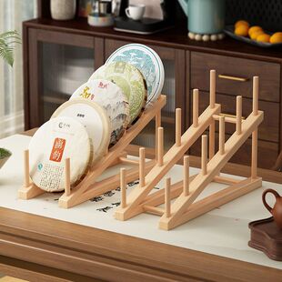 放茶饼的架子竹制品装饰盘子支架架盘碗沥水架置物架商场超市餐具