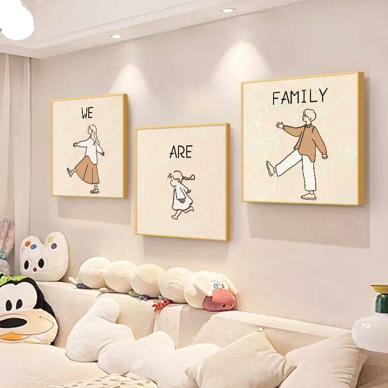 一家三四口奶油风客厅装饰画沙发背景墙治愈壁画免打孔三联挂画,家居饰品,现代装饰画,淘宝优惠券,粉丝福利购,淘宝优惠卷