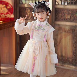 汉服女童冬季新款儿童中国风连衣裙冬款加绒加厚古风襦裙宝宝旗袍