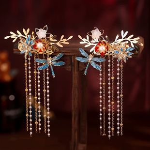 明制汉服女童头饰儿童古风明制汉服发饰烧蓝蜻蜓流苏对夹配饰超仙