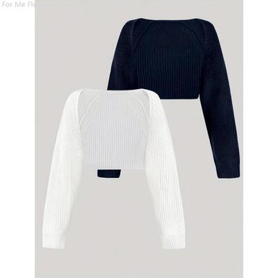 Women's Solid Color Knit Crop Cardigan 2 Packs Elegant Long