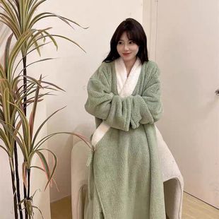 猴哥同款睡袍冬季珊瑚绒加厚保暖睡衣大圣长袍绿色道袍搞怪网红款