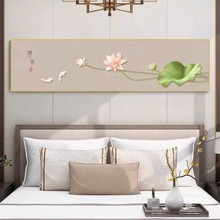 荷花新中式卧室装饰画床头挂画茶室主卧客厅禅意沙发房间背景墙壁