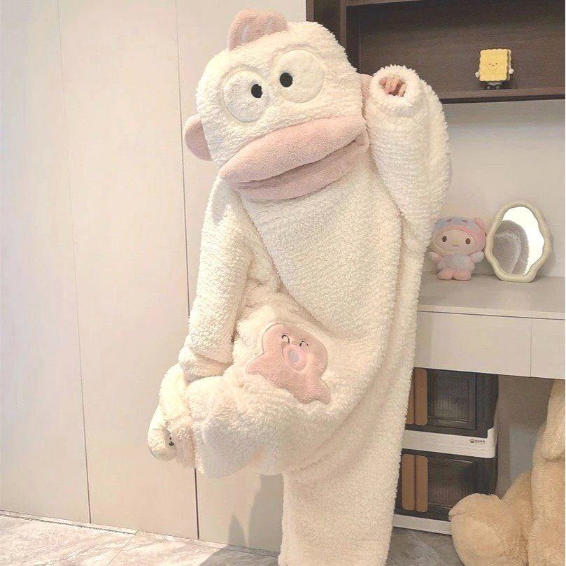 汉顿小丑鱼亲子儿童睡衣女款冬季珊瑚绒加厚加绒男女童连体家居服