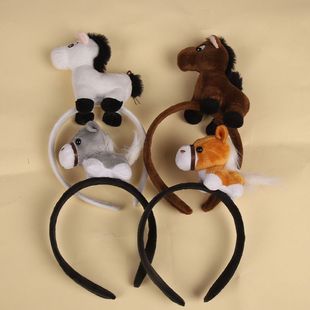 马的头饰马头饰马年生肖头饰超萌可爱小白马公仔发箍成人儿童跨年