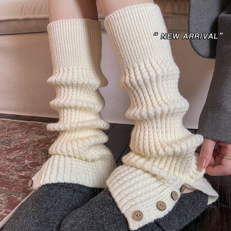 2025网红袜套女秋冬加厚保暖小腿袜纽扣开叉针织复古奶白堆堆袜,女士内衣/男士内衣/家居服,长筒袜,淘宝优惠券,粉丝福利购,淘宝优惠卷