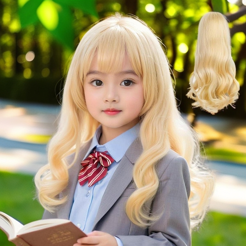 宫园薰cos儿童假头发浅金色长卷发四月动漫同款刘海六一表演头套