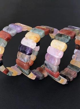 天然多宝水晶手排福禄寿彩发晶红兔毛黄 绿发晶手链单圈男女礼品