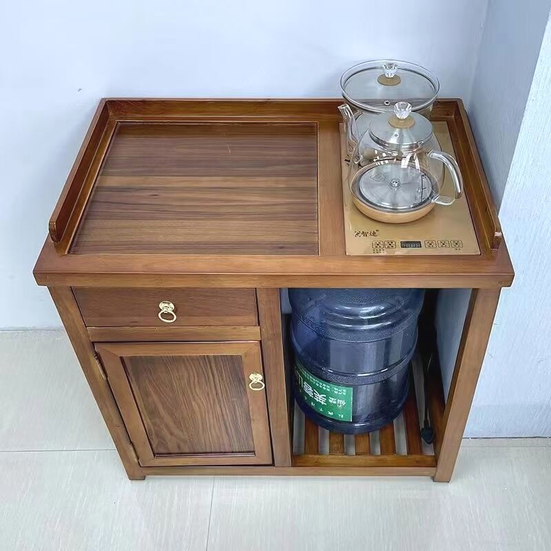 新中式茶水柜壶家用胡桃木边几侧边柜靠墙烧水茶台茶桌边柜一体柜