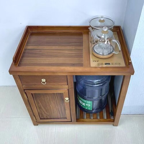 新中式茶水柜壶家用胡桃木边几侧边柜靠墙烧水茶台茶桌边柜一体柜